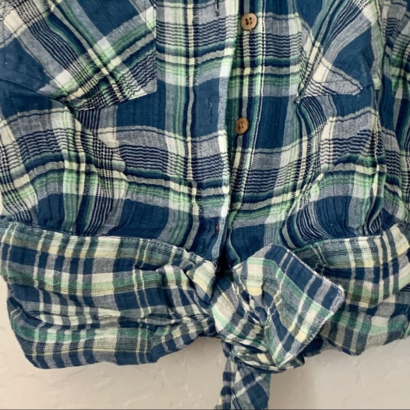 NWT Free People First Bloom Tie-Front Plaid Shirt - Picture 6 of 7